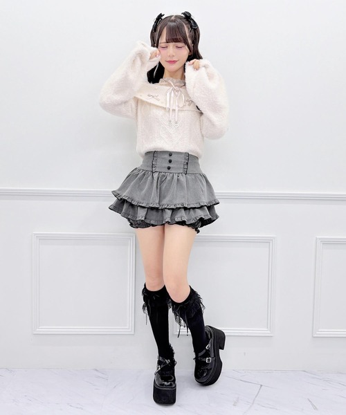 MA*RS（アメーバーマーズ）の「リボン＆パールケーブルオフショルニット（ニット/セーター・レディース・ブラック/ホワイト/ピンク・FREE）」の13枚目の写真