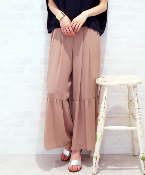 N.(N. Natural Beauty Basic)(エヌエヌナチュラルビューティーベーシック)の「ギャザーフレアワイドパンツ(その他パンツ・レディース・ブラック/ベージュ/オレンジ・MEDIUM)」の2枚目の写真