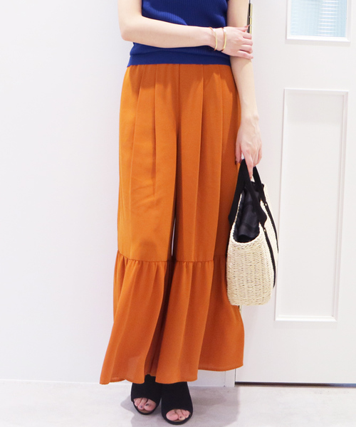 N.(N. Natural Beauty Basic)(エヌエヌナチュラルビューティーベーシック)の「ギャザーフレアワイドパンツ(その他パンツ・レディース・ブラック/ベージュ/オレンジ・MEDIUM)」の3枚目の写真