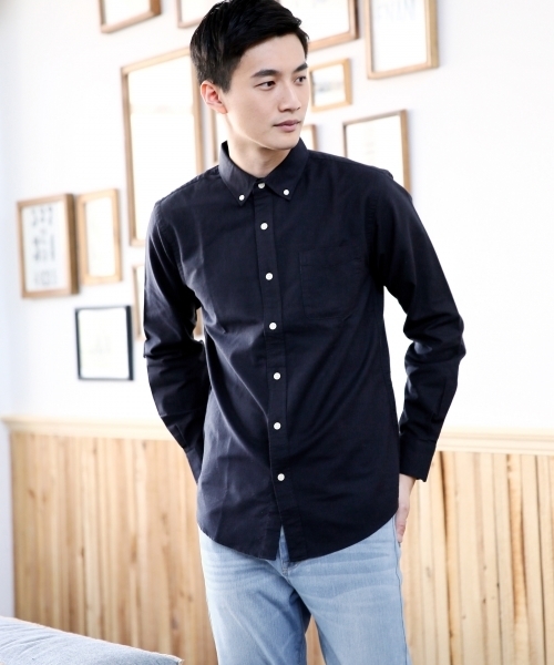 GLOBAL WORK（グローバルワーク）の「OXFORDシャツ長袖/759130 （シャツ/ブラウス・メンズ・ネイビー/ブルー/ホワイト/ワインレッド/グリーン・SMALL/LARGE/X-LARGE/MEDIUM）」の4枚目の写真