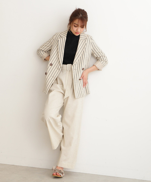 FREE'S MART(フリーズマート)の「◆綿麻ストライプWジャケット【セットアップ対応商品】(テーラードジャケット・レディース・ホワイト系その他/ベージュ系その他・SMALL/MEDIUM)」の3枚目の写真