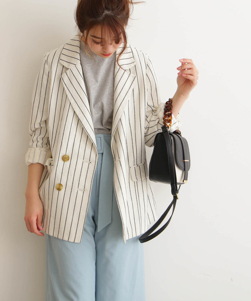 FREE'S MART(フリーズマート)の「◆綿麻ストライプWジャケット【セットアップ対応商品】(テーラードジャケット・レディース・ホワイト系その他/ベージュ系その他・SMALL/MEDIUM)」の5枚目の写真