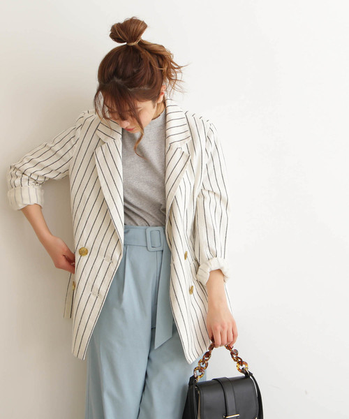 FREE'S MART(フリーズマート)の「◆綿麻ストライプWジャケット【セットアップ対応商品】(テーラードジャケット・レディース・ホワイト系その他/ベージュ系その他・SMALL/MEDIUM)」の9枚目の写真