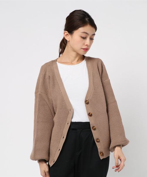 archives（アルシーヴ）の「ワッフル編みカーデ（ニット/セーター・レディース・ベージュ/パープル/ラベンダー/マスタード/エンジ/モカ・MEDIUM）」の2枚目の写真