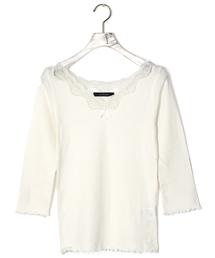 w closet | レース付きVネック７分丈プルオーバー(Tシャツ/カットソー)