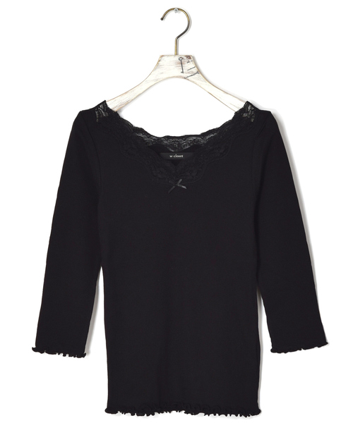 w closet（ダブルクローゼット）の「レース付きVネック7分丈