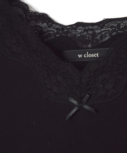 w closet(ダブルクローゼット)の「レース付きVネック7分丈プルオーバー(Tシャツ/カットソー・レディース・ブラック/オフホワイト/ライトカーキ/レンガ/モカ・FREE)」の8枚目の写真