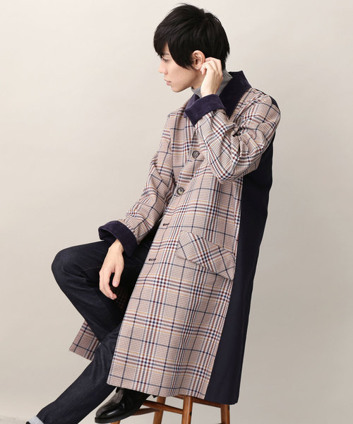MONO-MART（モノマート）の「クラシックチェック切替オーバーサイズバルカラーコート（ステンカラーコート・メンズ・ブラウン/ネイビー・M/L）」の2枚目の写真