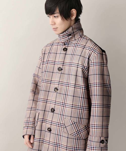 MONO-MART（モノマート）の「クラシックチェック切替オーバーサイズバルカラーコート（ステンカラーコート・メンズ・ブラウン/ネイビー・M/L）」の10枚目の写真