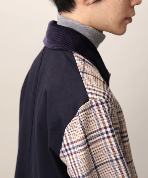 MONO-MART（モノマート）の「クラシックチェック切替オーバーサイズバルカラーコート（ステンカラーコート・メンズ・ブラウン/ネイビー・M/L）」の22枚目の写真