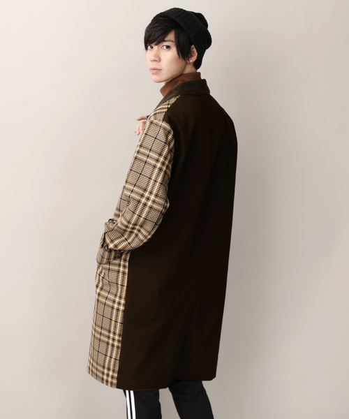 MONO-MART（モノマート）の「クラシックチェック切替オーバーサイズバルカラーコート（ステンカラーコート・メンズ・ブラウン/ネイビー・M/L）」の17枚目の写真