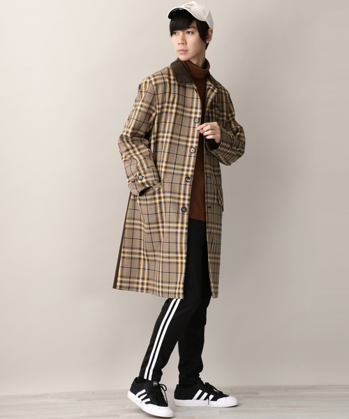 MONO-MART（モノマート）の「クラシックチェック切替オーバーサイズバルカラーコート（ステンカラーコート・メンズ・ブラウン/ネイビー・M/L）」の20枚目の写真