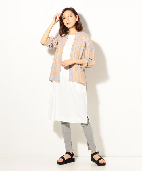 coen（コーエン）の「フレンチリネンバンドカラーシャツ（シャツ/ブラウス・レディース・ライム/ベージュ/コバルトブルー・SMALL/LARGE/MEDIUM）」の5枚目の写真