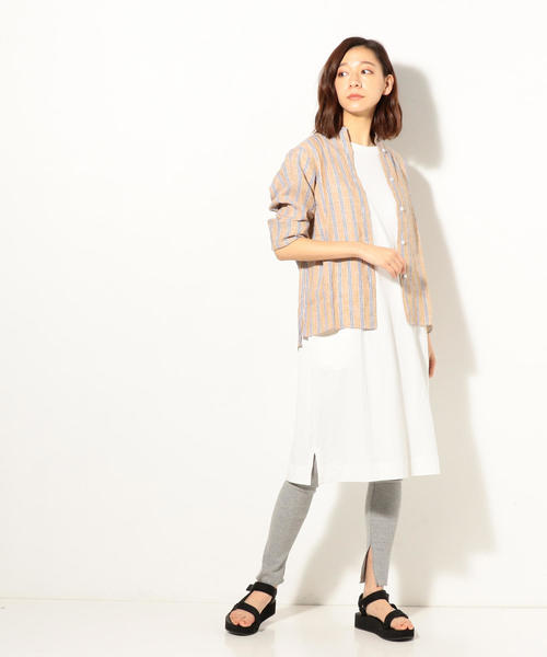 coen（コーエン）の「フレンチリネンバンドカラーシャツ（シャツ/ブラウス・レディース・ライム/ベージュ/コバルトブルー・SMALL/LARGE/MEDIUM）」の6枚目の写真