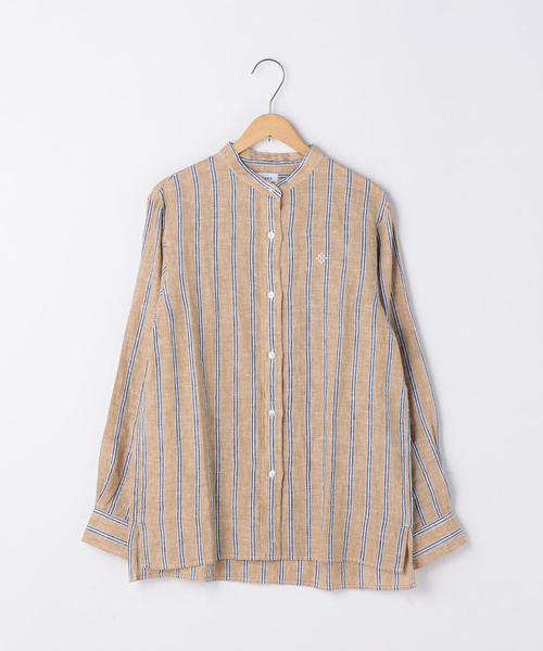 coen（コーエン）の「フレンチリネンバンドカラーシャツ（シャツ/ブラウス・レディース・ライム/ベージュ/コバルトブルー・SMALL/LARGE/MEDIUM）」の7枚目の写真