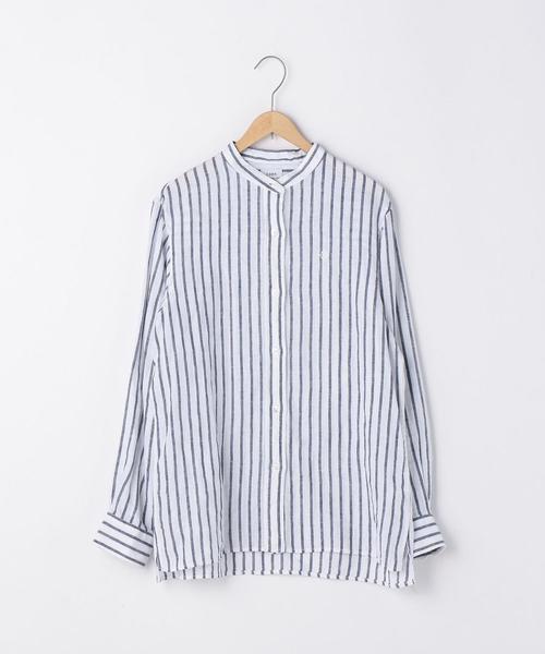 coen（コーエン）の「フレンチリネンバンドカラーシャツ（シャツ/ブラウス・レディース・ライム/ベージュ/コバルトブルー・SMALL/LARGE/MEDIUM）」の8枚目の写真