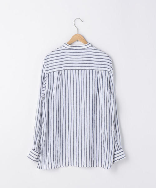 coen（コーエン）の「フレンチリネンバンドカラーシャツ（シャツ/ブラウス・レディース・ライム/ベージュ/コバルトブルー・SMALL/LARGE/MEDIUM）」の9枚目の写真