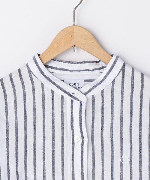 coen（コーエン）の「フレンチリネンバンドカラーシャツ（シャツ/ブラウス・レディース・ライム/ベージュ/コバルトブルー・SMALL/LARGE/MEDIUM）」の10枚目の写真