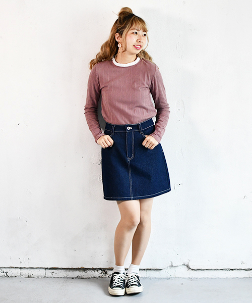 PairPair（ペアペア）の「定番デニム台形スカート（スカート・レディース・インディゴブルー・SMALL/MEDIUM）」の3枚目の写真