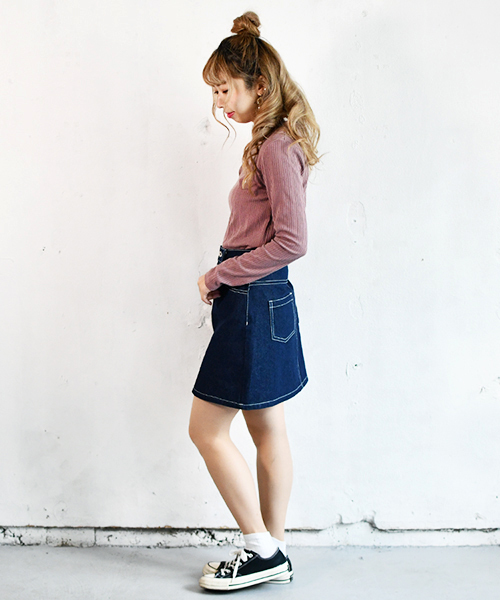 PairPair（ペアペア）の「定番デニム台形スカート（スカート・レディース・インディゴブルー・SMALL/MEDIUM）」の4枚目の写真