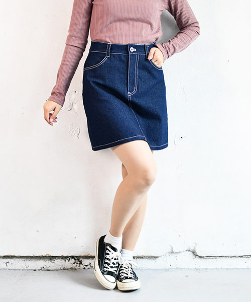 PairPair（ペアペア）の「定番デニム台形スカート（スカート・レディース・インディゴブルー・SMALL/MEDIUM）」の6枚目の写真