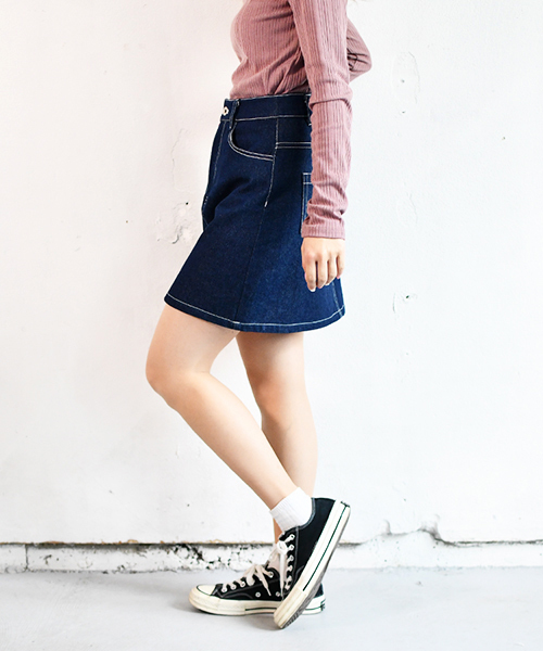 PairPair（ペアペア）の「定番デニム台形スカート（スカート・レディース・インディゴブルー・SMALL/MEDIUM）」の7枚目の写真