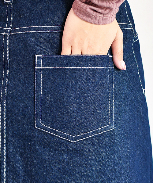 PairPair（ペアペア）の「定番デニム台形スカート（スカート・レディース・インディゴブルー・SMALL/MEDIUM）」の11枚目の写真