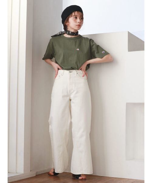 Ungrid（アングリッド）の「カラーフレアステッチデザインデニム（デニムパンツ・レディース・オフホワイト/ブラウン・24inch/25inch/26inch）」の6枚目の写真