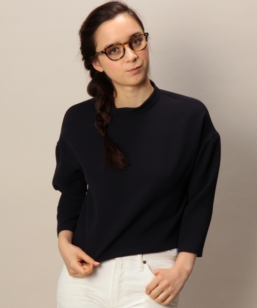 BEAUTY&YOUTH UNITED ARROWS（ビューティーアンドユースユナイテッドアローズ）の「BYMC エステルドビーハイネック7分袖プルオーバー ◆（シャツ/ブラウス・レディース・ホワイト/ネイビー・フリー）」の2枚目の写真