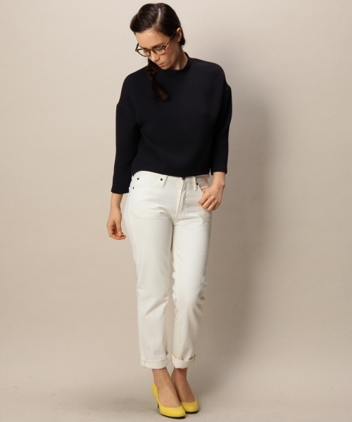 BEAUTY&YOUTH UNITED ARROWS（ビューティーアンドユースユナイテッドアローズ）の「BYMC エステルドビーハイネック7分袖プルオーバー ◆（シャツ/ブラウス・レディース・ホワイト/ネイビー・フリー）」の5枚目の写真