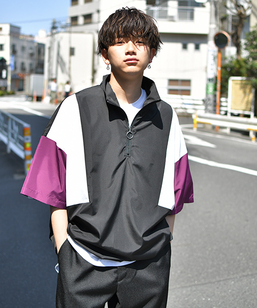 kutir（クティール）の「【ウルトラルーズシルエット】肩配色ハーフジッププルオーバー（シャツ/ブラウス・メンズ・ブラック/ベージュ/グリーン/ラベンダー・MEDIUM/LARGE）」の4枚目の写真