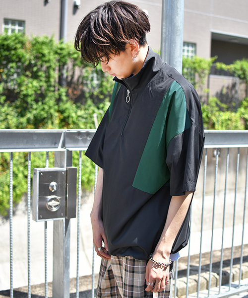 kutir（クティール）の「【ウルトラルーズシルエット】肩配色ハーフジッププルオーバー（シャツ/ブラウス・メンズ・ブラック/ベージュ/グリーン/ラベンダー・MEDIUM/LARGE）」の8枚目の写真