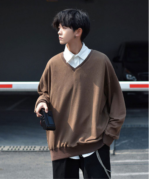 neos（ネオス）の「【neos -addictive design-】ルーズシルエット Vネック ベーシック ニットソー（Tシャツ/カットソー・メンズ・ブラック/グレー/ピンク/モカ・MEDIUM/LARGE）」の20枚目の写真