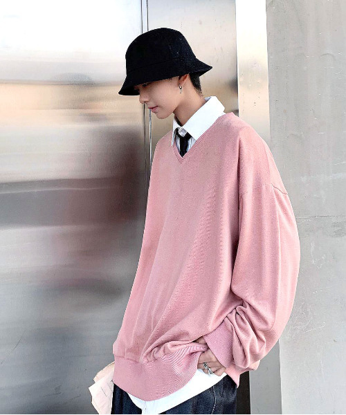 neos（ネオス）の「【neos -addictive design-】ルーズシルエット Vネック ベーシック ニットソー（Tシャツ/カットソー・メンズ・ブラック/グレー/ピンク/モカ・MEDIUM/LARGE）」の17枚目の写真
