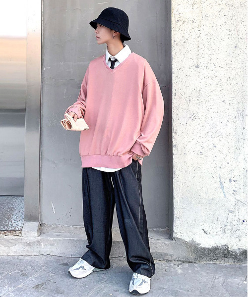 neos（ネオス）の「【neos -addictive design-】ルーズシルエット Vネック ベーシック ニットソー（Tシャツ/カットソー・メンズ・ブラック/グレー/ピンク/モカ・MEDIUM/LARGE）」の18枚目の写真