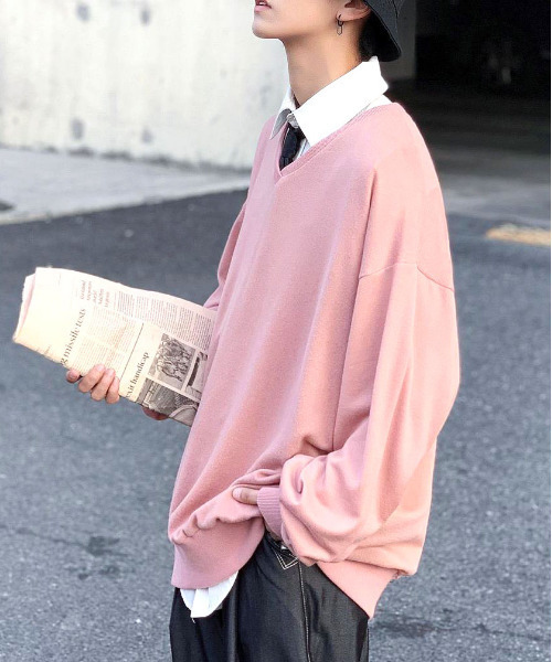 neos（ネオス）の「【neos -addictive design-】ルーズシルエット Vネック ベーシック ニットソー（Tシャツ/カットソー・メンズ・ブラック/グレー/ピンク/モカ・MEDIUM/LARGE）」の19枚目の写真