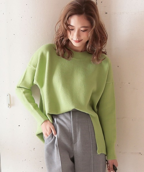 KOBE LETTUCE(コウベレタス)の「フロントスリットニットトップス(ニット/セーター・レディース・ライトベージュ/イエロー/ライトグリーン/ピンク・FREE)」の2枚目の写真