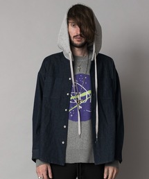 【NO ID.】Hooded Denim Big Shirt / フード 付 デニム ビッグ シャツ