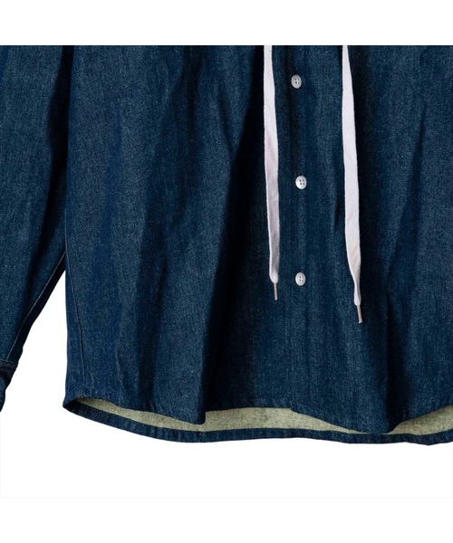 NO ID.(ノーアイディ)の「【NO ID.】Hooded Denim Big Shirt / フード 付 デニム ビッグ シャツ(シャツ/ブラウス・メンズ・ブラック/ライトブルー/インディゴブルー・ONE SIZE)」の17枚目の写真