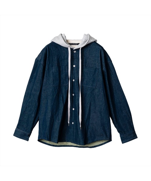 NO ID.(ノーアイディ)の「【NO ID.】Hooded Denim Big Shirt / フード 付 デニム ビッグ シャツ(シャツ/ブラウス・メンズ・ブラック/ライトブルー/インディゴブルー・ONE SIZE)」の14枚目の写真