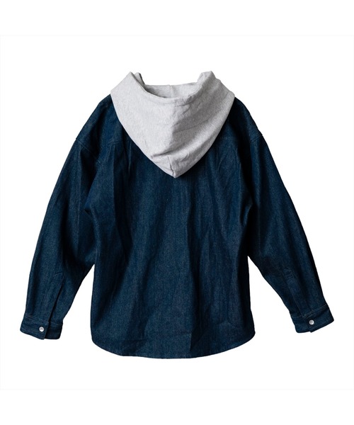 NO ID.(ノーアイディ)の「【NO ID.】Hooded Denim Big Shirt / フード 付 デニム ビッグ シャツ(シャツ/ブラウス・メンズ・ブラック/ライトブルー/インディゴブルー・ONE SIZE)」の15枚目の写真