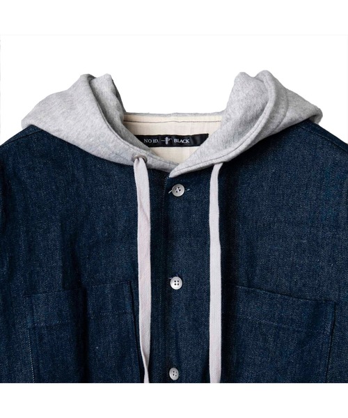 NO ID.(ノーアイディ)の「【NO ID.】Hooded Denim Big Shirt / フード 付 デニム ビッグ シャツ(シャツ/ブラウス・メンズ・ブラック/ライトブルー/インディゴブルー・ONE SIZE)」の16枚目の写真