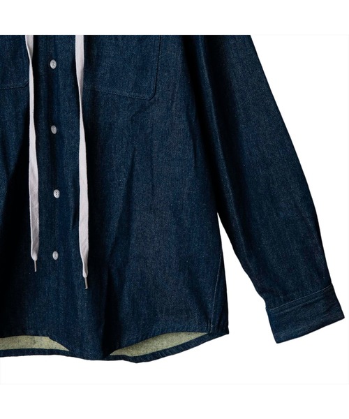 NO ID.(ノーアイディ)の「【NO ID.】Hooded Denim Big Shirt / フード 付 デニム ビッグ シャツ(シャツ/ブラウス・メンズ・ブラック/ライトブルー/インディゴブルー・ONE SIZE)」の19枚目の写真