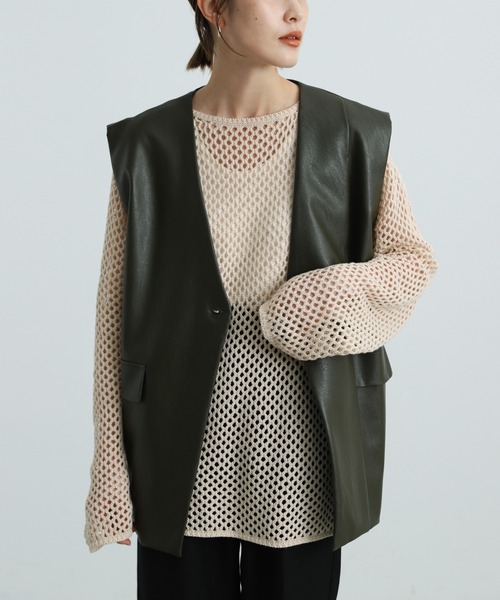 select MOCA(セレクトモカ)の「2021 AW 透かし編みニットトップス(ニット/セーター・レディース・アイボリー/ダークブラウン/ライトベージュ・FREE)」の2枚目の写真