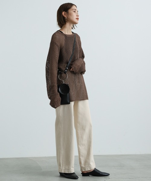 select MOCA(セレクトモカ)の「2021 AW 透かし編みニットトップス(ニット/セーター・レディース・アイボリー/ダークブラウン/ライトベージュ・FREE)」の5枚目の写真