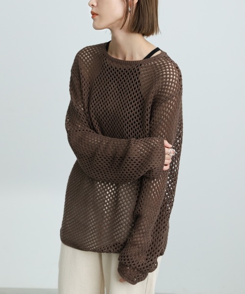 select MOCA(セレクトモカ)の「2021 AW 透かし編みニットトップス(ニット/セーター・レディース・アイボリー/ダークブラウン/ライトベージュ・FREE)」の7枚目の写真