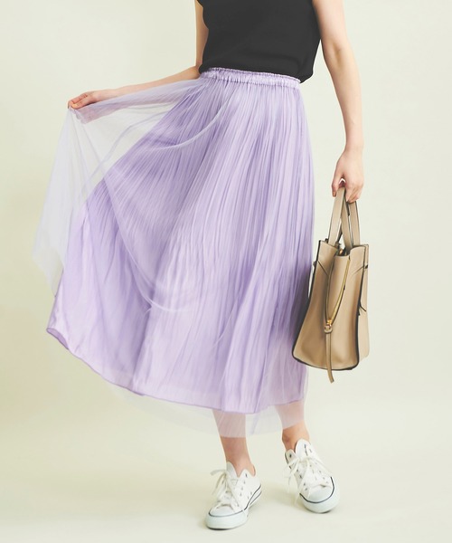 The Virgnia(ザ ヴァージニア)の「グロッシーチュールプリーツスカート(スカート)」|ラベンダー