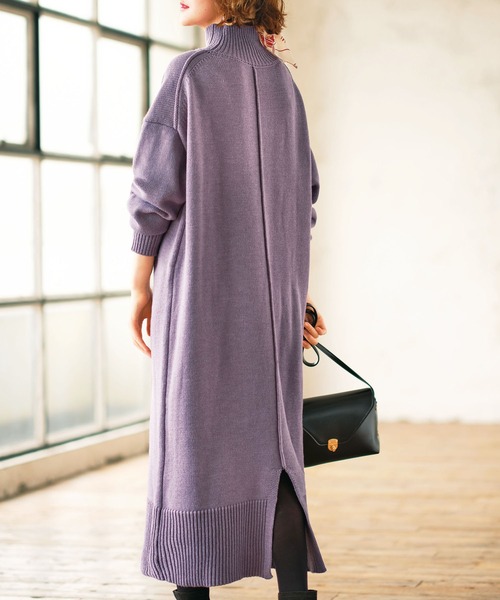 GeeRA（ジーラ）の「バックスリットタートルニットワンピース（ワンピース・レディース・ベージュ/ブラウン/グリーン/パープル/杢グレー/ブラック/ブルー/イエロー・SMALL/MEDIUM/LARGE/X-LARGE/XX-LARGE）」の7枚目の写真