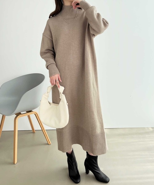 GeeRA（ジーラ）の「バックスリットタートルニットワンピース（ワンピース・レディース・ベージュ/ブラウン/グリーン/パープル/杢グレー/ブラック/ブルー/イエロー・SMALL/MEDIUM/LARGE/X-LARGE/XX-LARGE）」の17枚目の写真