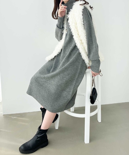 GeeRA(ジーラ)の「バックスリットタートルニットワンピース(ワンピース・レディース・ベージュ/ブラウン/グリーン/パープル/杢グレー/ブラック/ブルー/イエロー・SMALL/MEDIUM/LARGE/X-LARGE/XX-LARGE)」の21枚目の写真